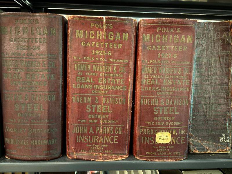 Michigan Business Gazetteer volumes on the shelf